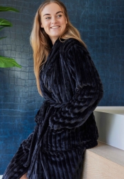 Ribcordbadjasfleece-sjaalkraag-zwart-5XL6XL