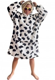 BadrockLuxefleecedekenmetcapuchon-koeienprint