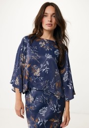 BlousemetBloemenprintDonkerblauw