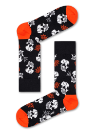 HappySocksHalloweenSkullSokken-ZwartOranje