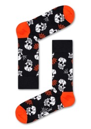 HappySocksHalloweenSkullSokken-ZwartOranje
