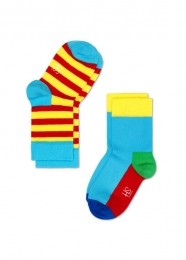 2-PackHappySocksKidsStripeSokkenRoodGeelBlauw