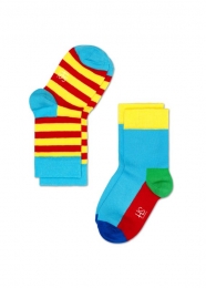 2-PackHappySocksKidsStripeSokkenRoodGeelBlauw