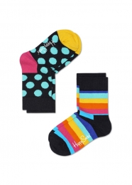 2-PackHappySocksKidsBigDotStripeSokkenZwartMulti