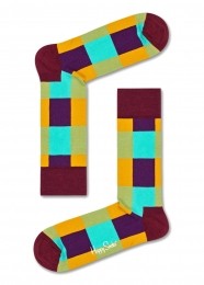 HappySocksLumberjackSokken-GeelTurquoiseBordeauxrood