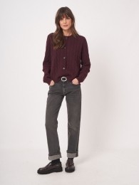 Organischekasjmierkabelgebreidecardiganmetfranjes