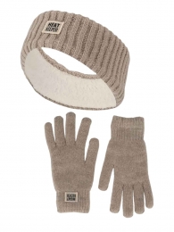 HeatkeeperDamesWinterSet-HoofbandHandschoenen-Beige