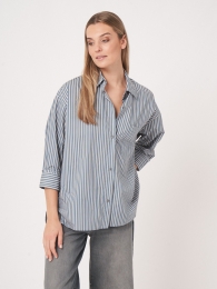 Katoenenshirtmetstrepenenomgeslagenmanchetten