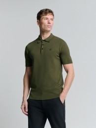 NoExcessPulloverShortSleevePoloButtonSolidDarkMossXL