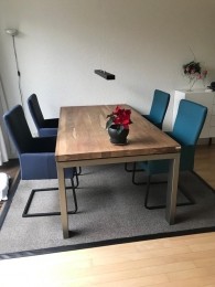 Setvan4lereneetkamerstoelen-metsledepootenarmleuning-blauwleer-EchtleerIndustrieelontdekdeveleLeersoortenenKleurenbijShopX