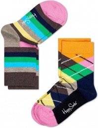 2-packHappySocksArgyleBabySokkenBruinRoze
