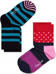 2-packHappySocksKidsStripesDotsSokkenPaarsRood