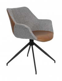 ZuiverEetkamerstoelDoultonDraaibaarStofPU-GrijsBruin