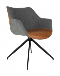 ZuiverEetkamerstoelDoultonPUenstof-GrijsBruin