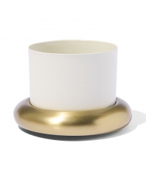 HEMABloempot10x65cmmetaalmetschotelwit-goudwit