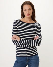 StripedboatneckknittedpulloverNavy