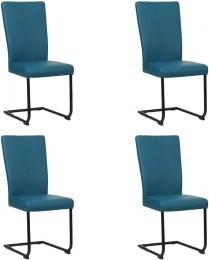 Setvan4BlauwelerenindustrileeetkamerstoelenDry-pootrondzwart-ToledoLeerTurquoiseblauwleer