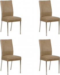 Setvan4TaupelerenmoderneeetkamerstoelenReal-pootvierkantrvs-VintageLeerTaupetaupeleer