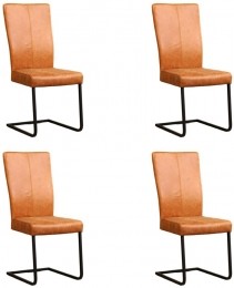 Setvan4CognaclerenindustrileeetkamerstoelenDare-pootvierkantzwart-VintageLeerCognaccognacleer