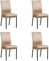 Setvan4TaupelerenmoderneeetkamerstoelenReal-pootvierkantzwart-VintageLeerTaupetaupeleer