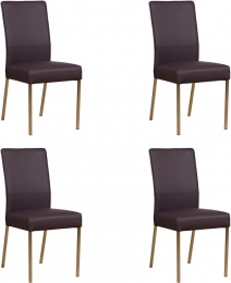 Setvan4DonkerpaarselerenmoderneeetkamerstoelenReal-pootvierkantrvs-HermesLeerMerlindonkerpaarsleer