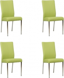 Setvan4FelgroenelerenmoderneeetkamerstoelenComfort-HermesLeerLimefelgroenleer