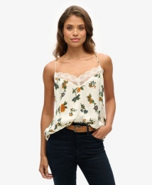 SuperdryVrouwenSatijnenCamitopjemetKantenBoordWitGrootte38