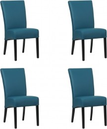 Setvan4BlauwelerenlandelijkeeetkamerstoelenJust-ToledoLeerTurquoiseblauwleer
