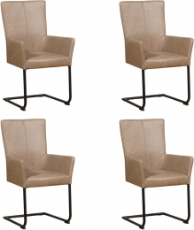 Setvan4TaupelerenindustrileeetkamerstoelenDry-pootrondzwart-VintageLeerTaupetaupeleer
