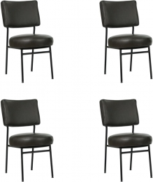 Setvan4DonkergrijzelerenmoderneretroeetkamerstoelenRondo-GranadaleerGraphitedonkergrijsleer