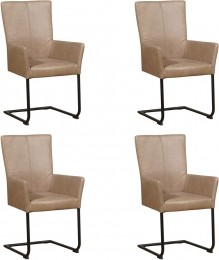 Setvan4TaupelerenindustrileeetkamerstoelenDry-pootrondzwart-VintageLeerTaupetaupeleer