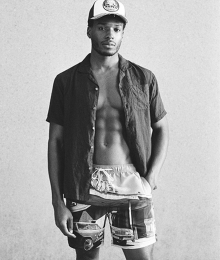 GerecycledeZwemshortmetFotoprint-43cmBlauwGrootteM