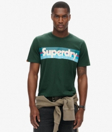 RetroT-shirtmetStrepenenLogoGroenGrootteM