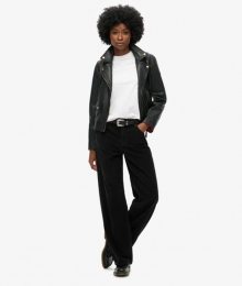 CorduroyBroekmetWijdePijpenenMiddelhogeTailleZwartGrootte2830