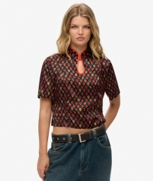 TopvanJacquardmetMandarijnkraagBlackGrootte36