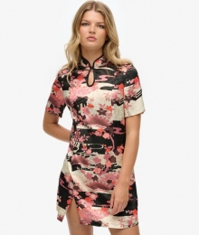 Mini-jurkvanJacquardmetMandarijnkraagPinkGrootte44