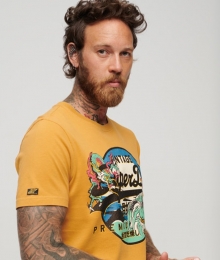 VintageLogoT-shirtmetGrafischePrintinJapanseStijlGeelGrootteL