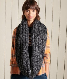 TweedColsjaalmetKabelpatroonZwartGrootte1SIZE