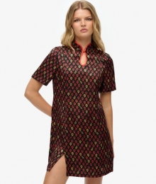 Mini-jurkvanJacquardmetMandarijnkraagBlackGrootte42