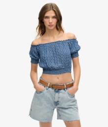 KortetopmetKorteMouwenenSmokwerkBlauwGrootte44