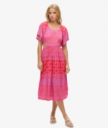 Midi-jurkmetPrintenUitsnijdingRozeGrootte36