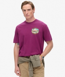 TravelPostcardT-shirtmetPrintopdeBorstPaarsGrootteXL