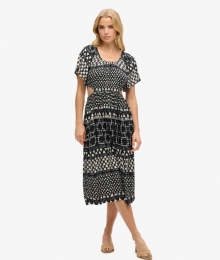 Midi-jurkmetPrintenUitsnijdingZwartGrootte42