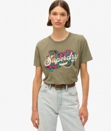 TattooT-shirtmetTekstenLossePasvormGroenGrootte38