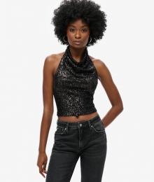 HaltertopmetcolenPaillettenZwartGrootte40