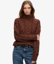 GebreideKabeltruimetPolokraagBruinGrootte36