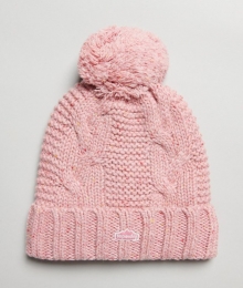 KabelgebreideBeaniemetPomponRozeGrootte1SIZE