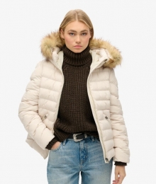 GewatteerdeFuji-jasmetCapuchonvanImitatiebontBeigeGrootte36