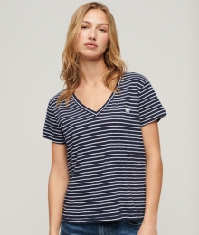 RuimvallendGeborduurdT-shirtmetV-halsBlauwGrootte40