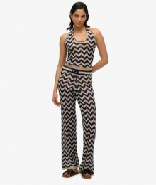 GebreideBroekmetWijdePijpenenZigzagpatroonBlauwGrootte40